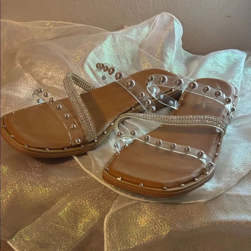 Nicole Miller Clear Jeweled Flat Sandals Size 7.5 - Picture 3 of 6